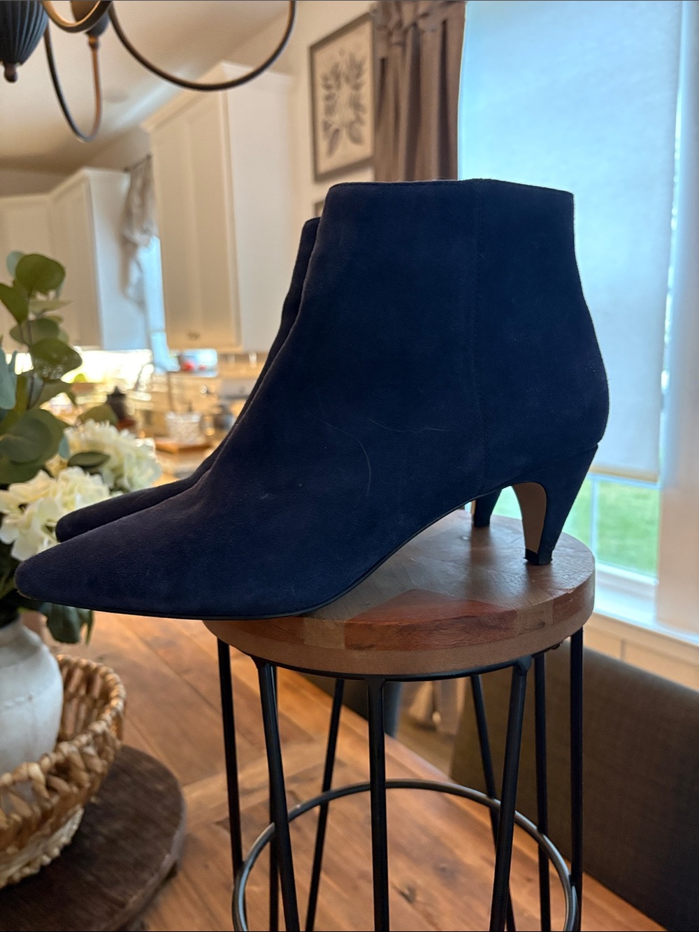 Lord & Taylor Navy Suede Ankle Booties - Elegant Pointed Toe Heel